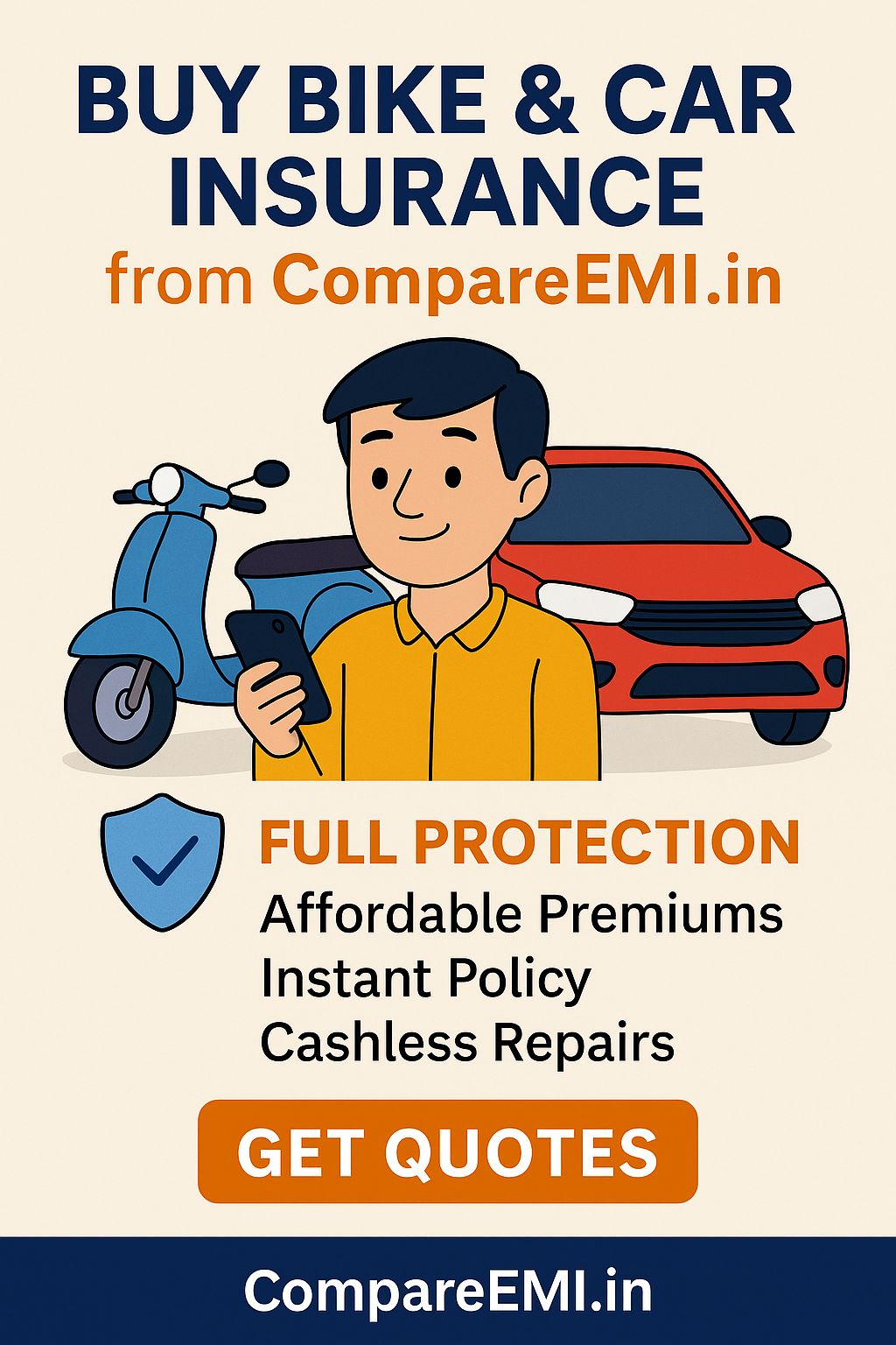 Get affordable bike and car insurance in India from CompareEMI.in with full protection in 2025